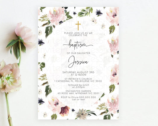 Editable Secret Garden Baptism Invitation Wildflower Baptism Birthday Invite