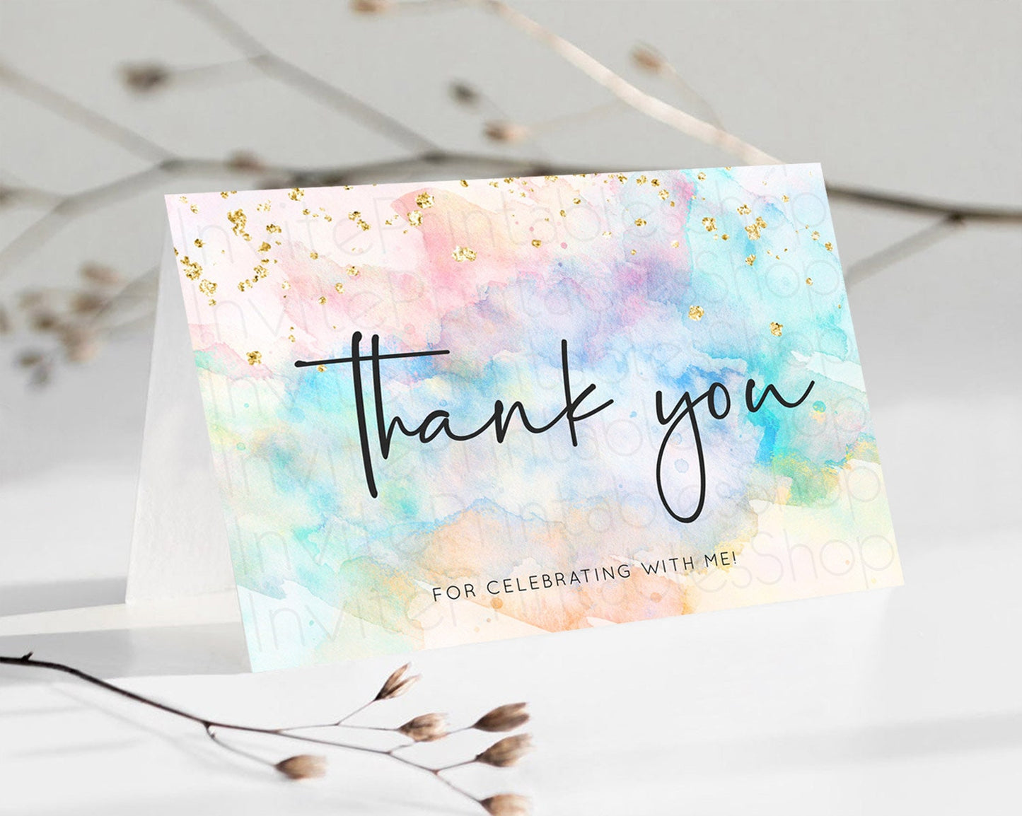 Editable Pastel Thank You Rainbow Thank You Card Colorful Pastel Birthday Th