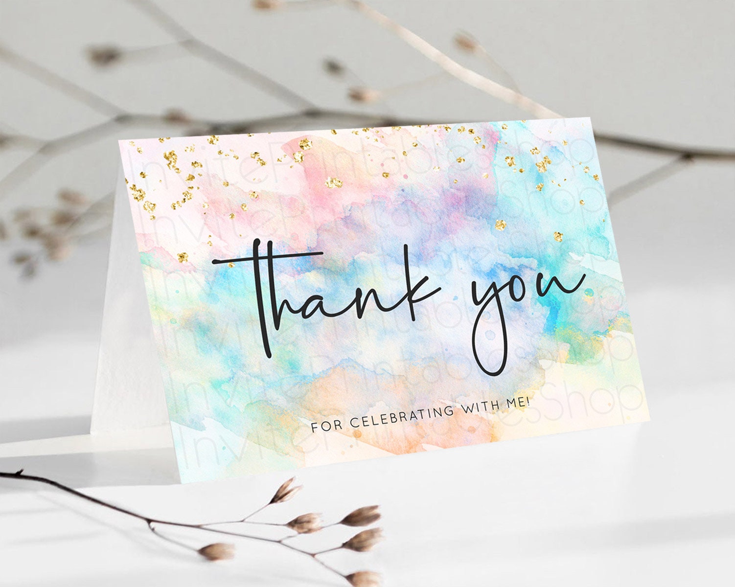 Editable Pastel Thank You Rainbow Thank You Card Colorful Pastel Birthday Th