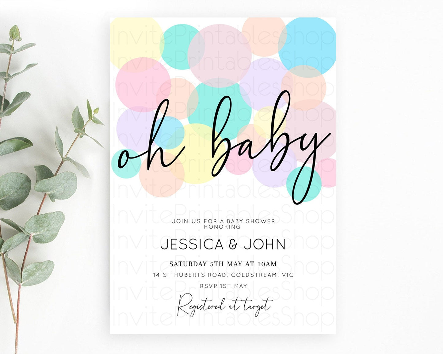 Pastel Rainbow Baby Shower Invitation Pastel Invitation Sprinkles Bubbles Invitation Colorful Rainbow Confetti Pink Blue Yellow Theme D10784