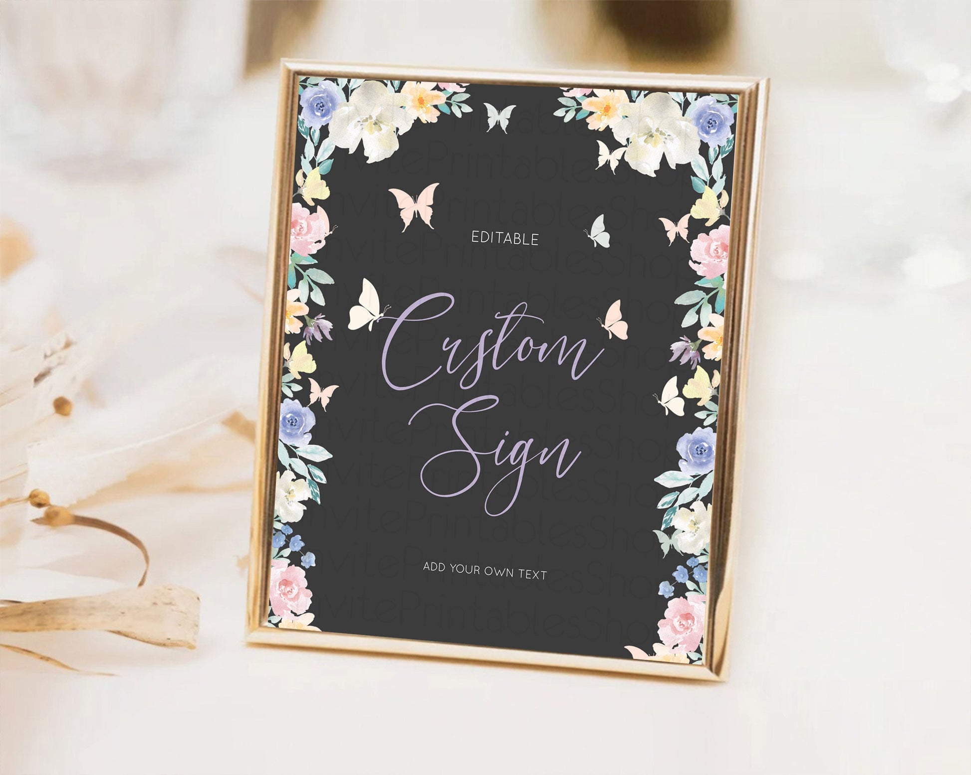 Editable Wildflower Floral Table Sign Decor Secret Garden Sign Template Past