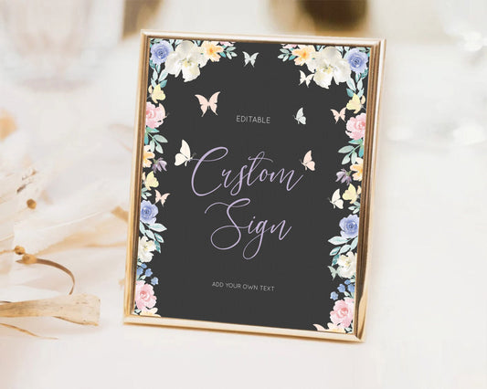 Editable Wildflower Floral Table Sign Decor Secret Garden Sign Template Past