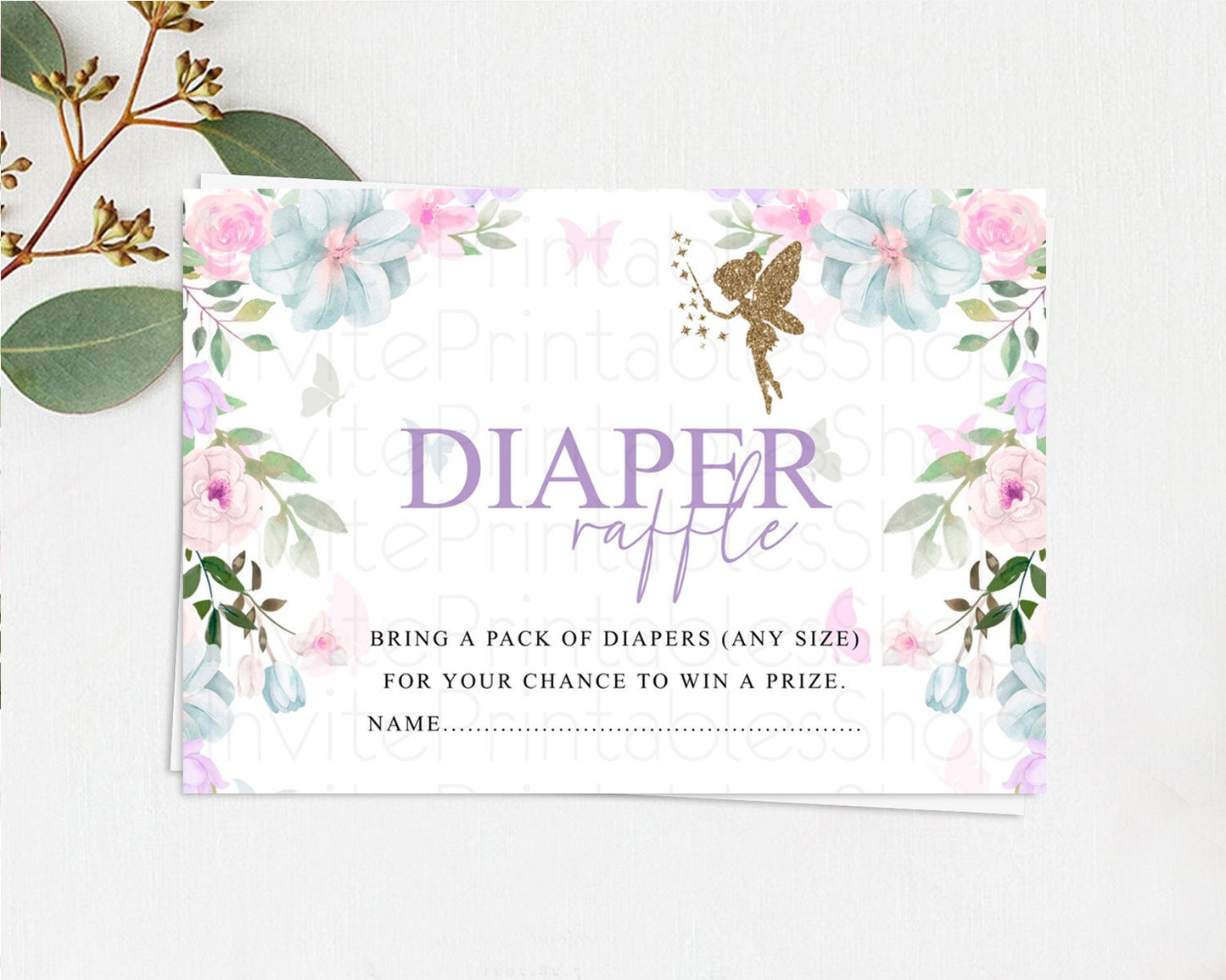 Editable Fairy Diaper Raffle Card Fairy Diaper Insert Enchanted Garden Fairy