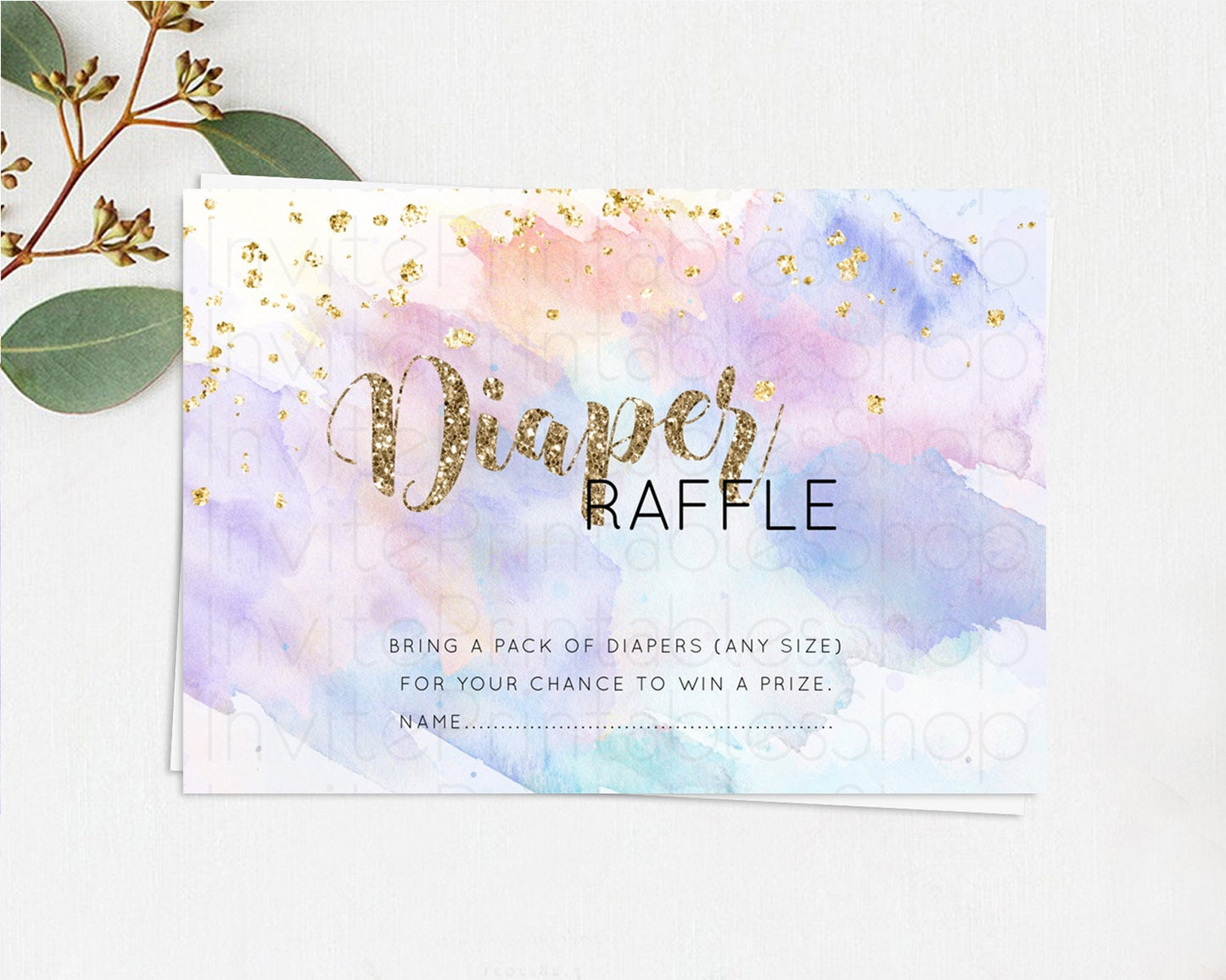 Pastel Diaper Raffle Card Pastel Rainbow Diaper Raffle Insert Colorful Ombre Watercolor Diaper Ticket Confetti Glitter Raffle Game D10583