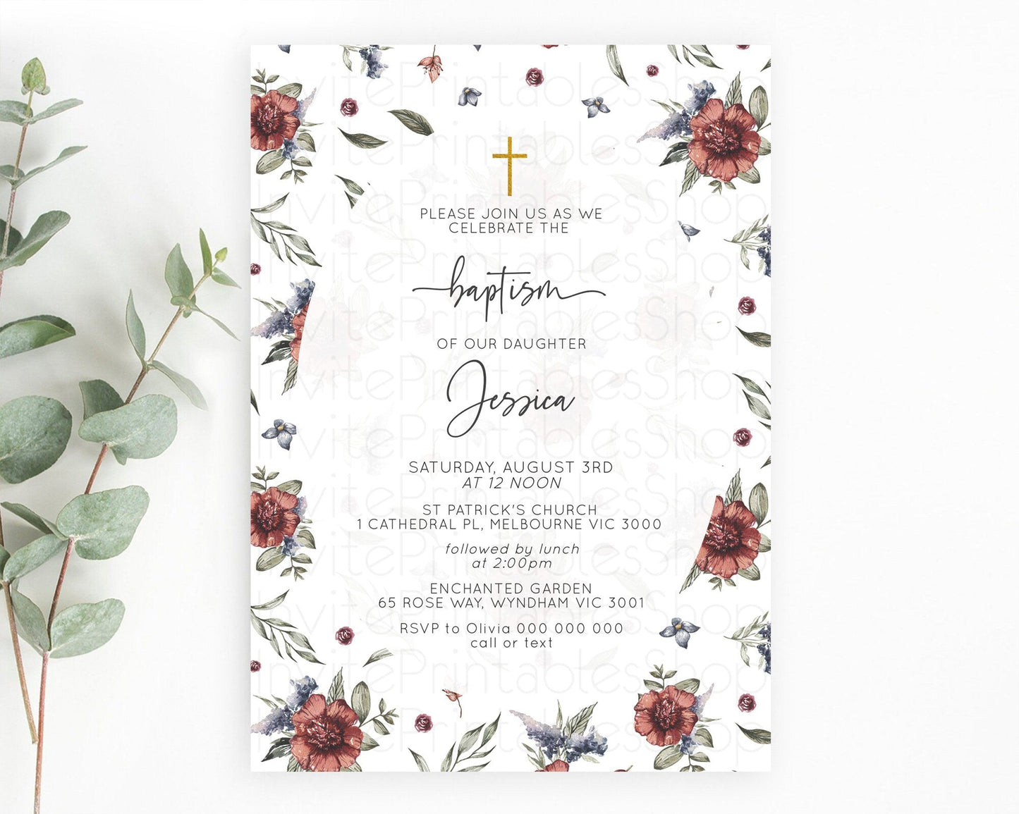 Secret Garden Baptism Invitation Wildflower Baptism Birthday Invite Pastel Flowers Christening Invite Enchanted Garden Boho Floral D10503