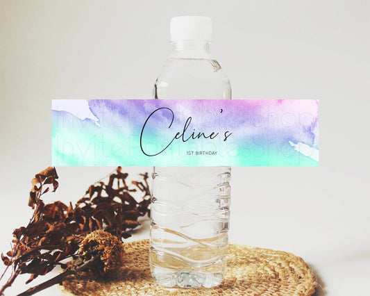 Editable Pastel Water Label Template Pastel Ombre Rainbow Watercolor Colorfu