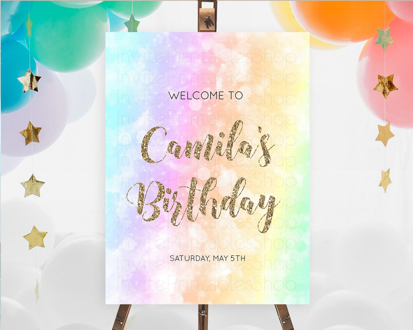 Pastel Welcome Sign Pastel Rainbow Welcome Sign Colorful Rainbow Confetti Watercolor Glitter Pastel First Birthday Welcome Sign D10648