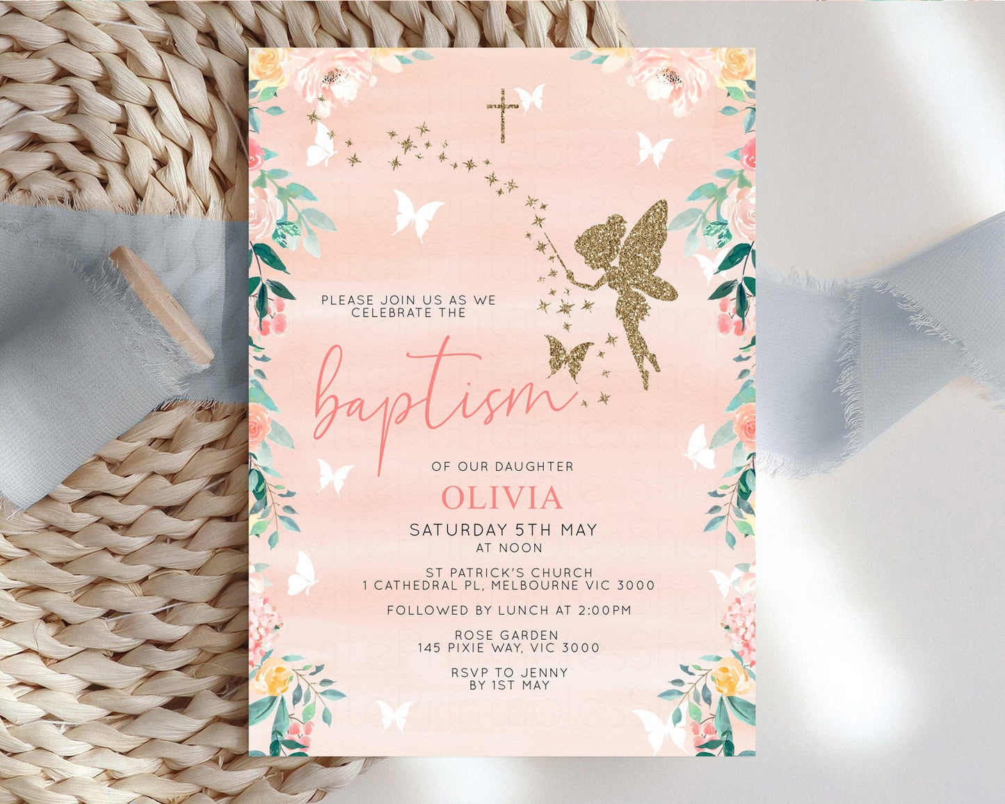 Fairy Baptism Invite Fairy Christening Invite Enchanted Forest Invite Secret Garden Invite Whimsical Floral Invite Botanical High Tea f238