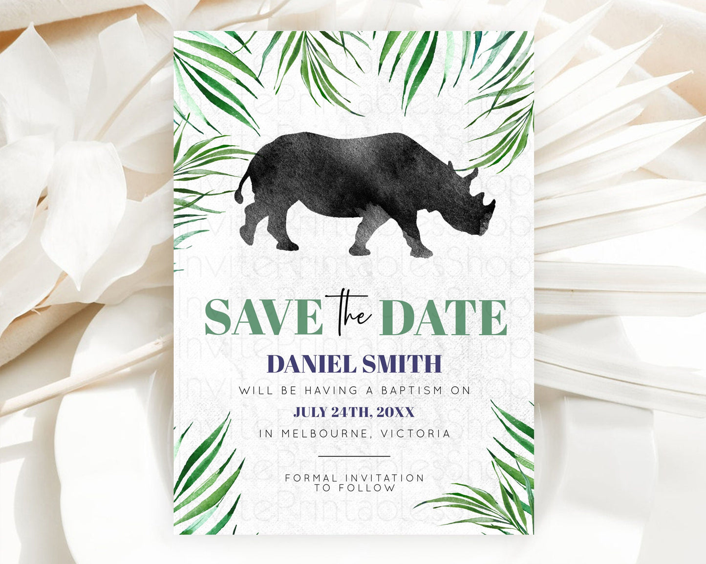 Rhino Save The Date Template Rhino Party Save The Date Safari Adventure Rhino Minimal Theme For 1st Birthday Baptism Baby Shower D10843