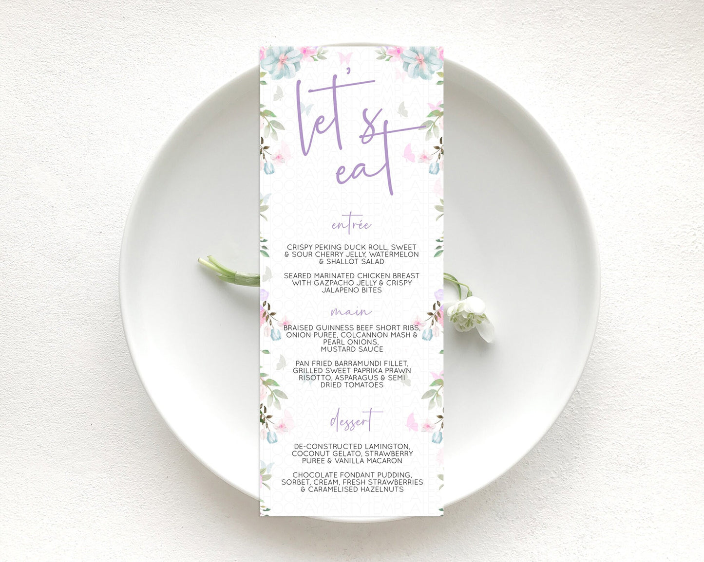 Secret Garden Menu Wildflower Menu Template Pastel Flower Garden Table Decor Boho Floral Dinner Dessert Floral Party Food Menu D10494