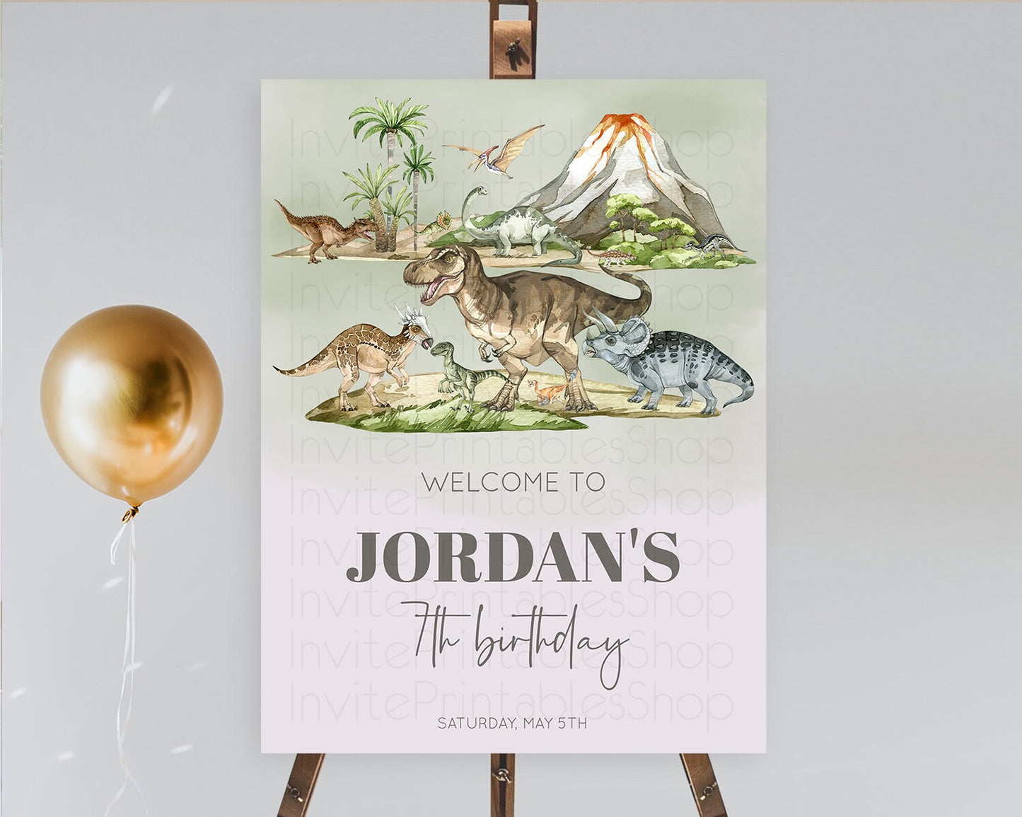 Dinosaur Welcome Sign Dinosaur Volcano Welcome Poster Dino Watercolor Volcano T-Rex Raptor Jurassic First Birthday Welcome Sign D10671