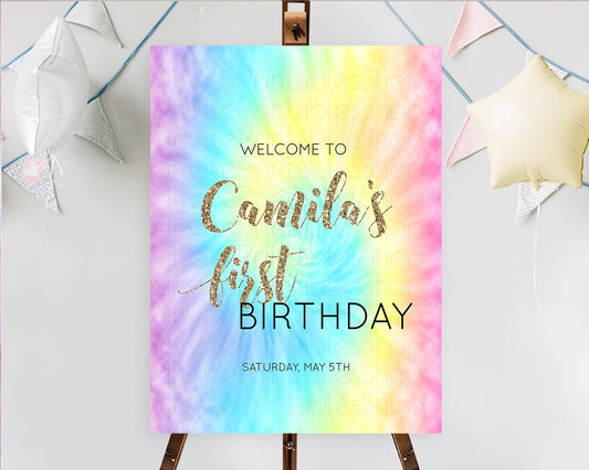 Tie Dye Welcome Board Rainbow Tie Dye Welcome Sign Pastel Welcome Poster Colorful Pastel Welcome Rainbow First Birthday Welcome Sign D10580