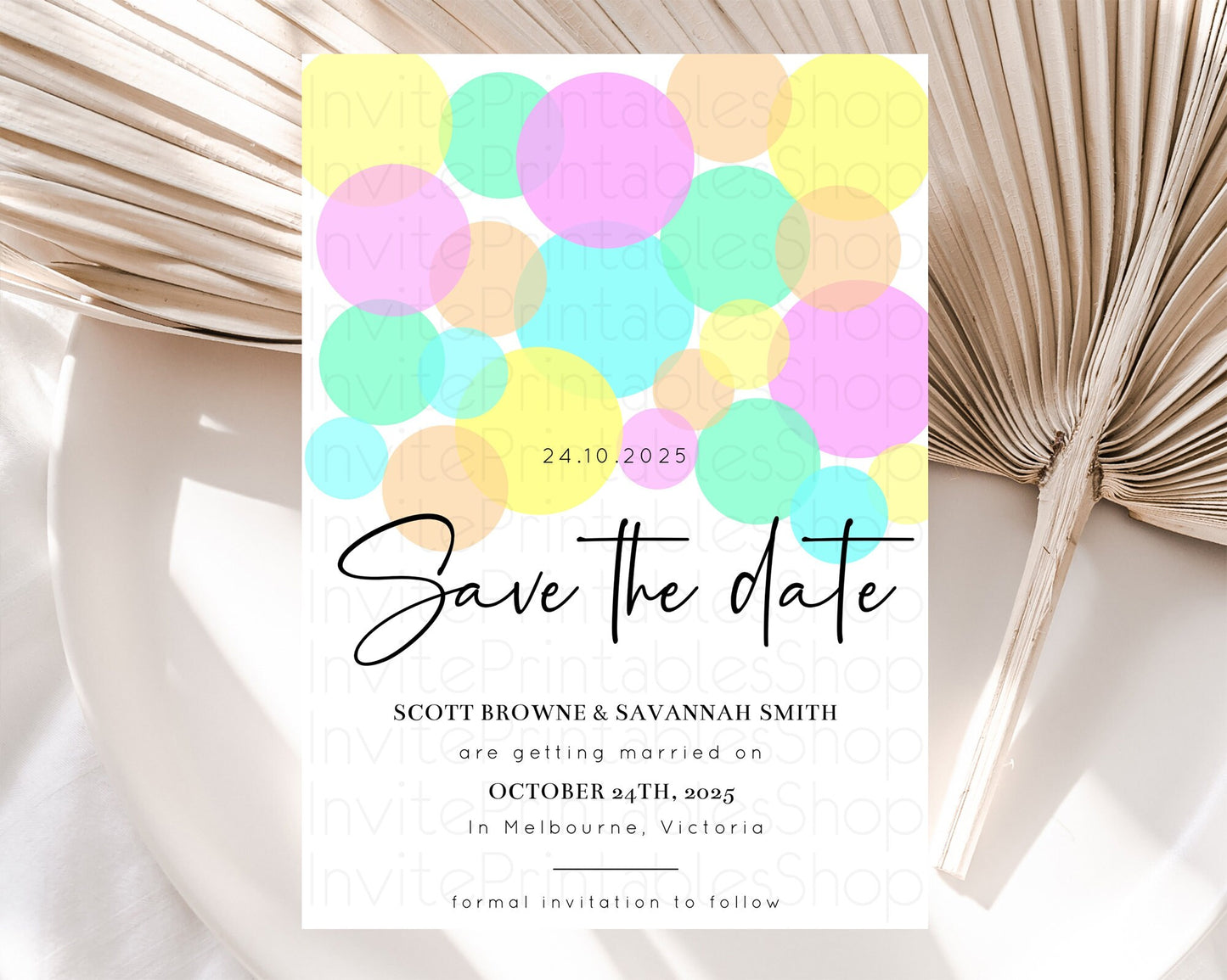 Pastel Confetti Save The Date Template Rainbow Colorful Sprinkles Party For 1st Birthday Baptism Baby Shower Wedding Bridal Shower D10409