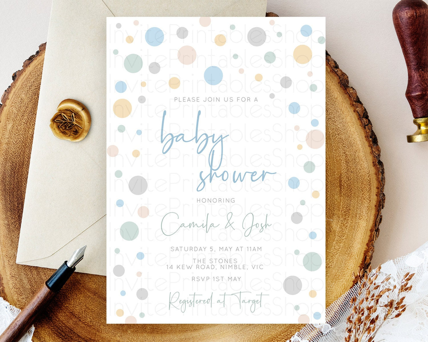 Confetti Baby Shower Invitation Soft Pastel Confetti Invitation Soft Blue, Pink Yellow and Green Confetti, Sprinkles, Bubbles Theme D11021