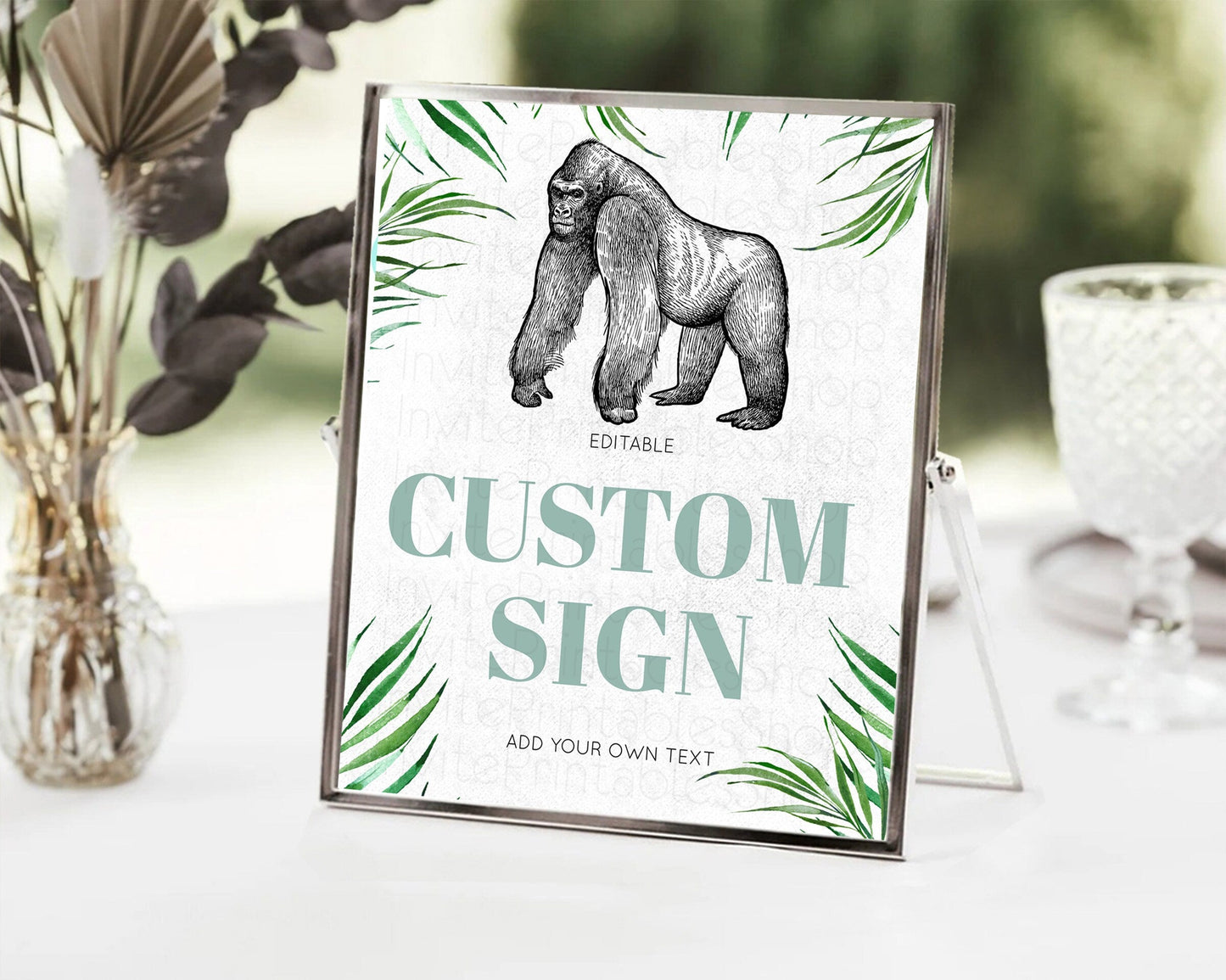 Gorilla Table Sign Decor Gorilla Party Sign Template Safari Adventure Gorilla Minimal Theme 1st Birthday Baptism Baby Shower D10846