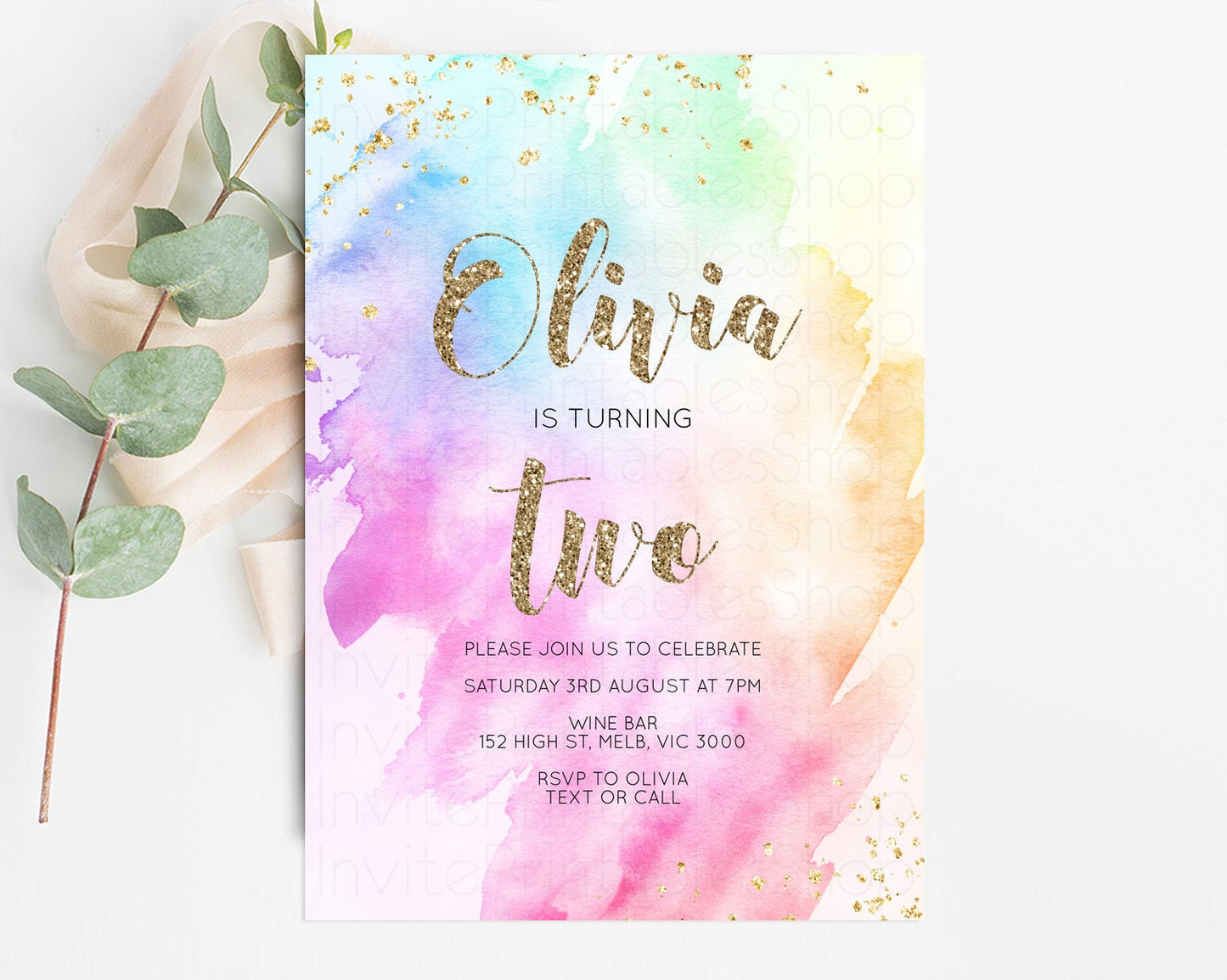 Rainbow Birthday Invitation Pastel Rainbow Birthday Invitation Ombre Watercolor Invite Colorful Splash Glitter Sprinkles 1st 2nd 3rd g504