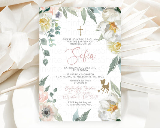 Editable Fawn Baptism Invitation Deer Baptism 1st Birthday Invitation Enchan