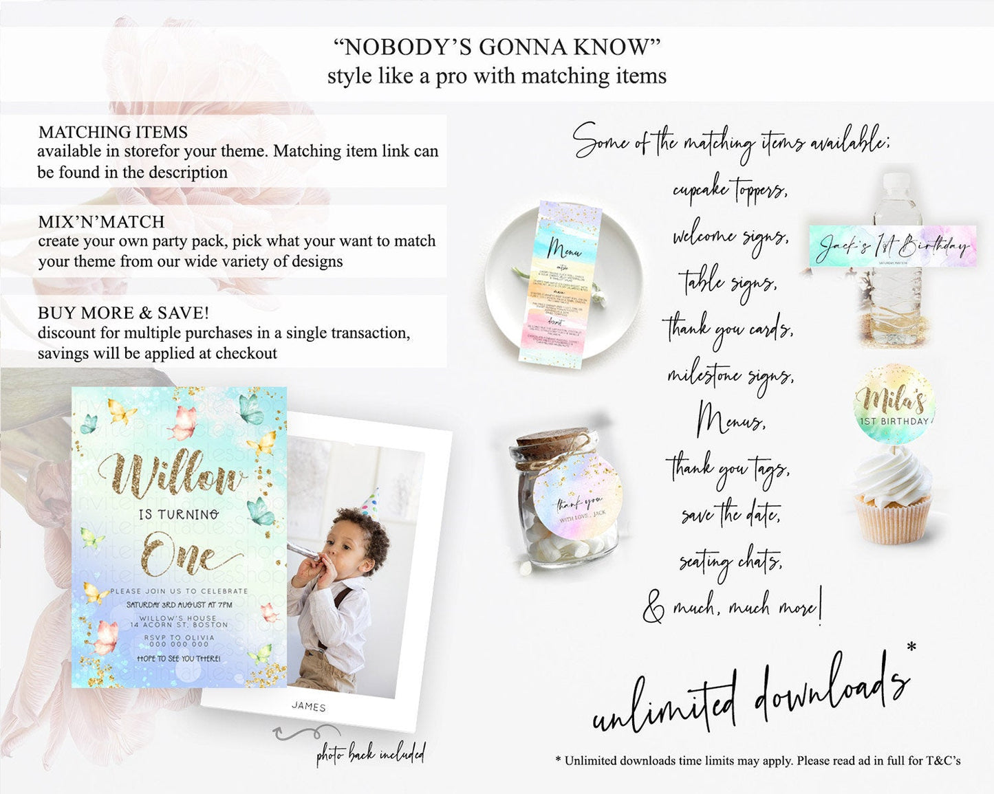 Pastel Butterfly Birthday Invitation Butterfly Birthday Invitation Colorful Splash Glitter Butterfly Garden 1st 2nd Birthday D23081