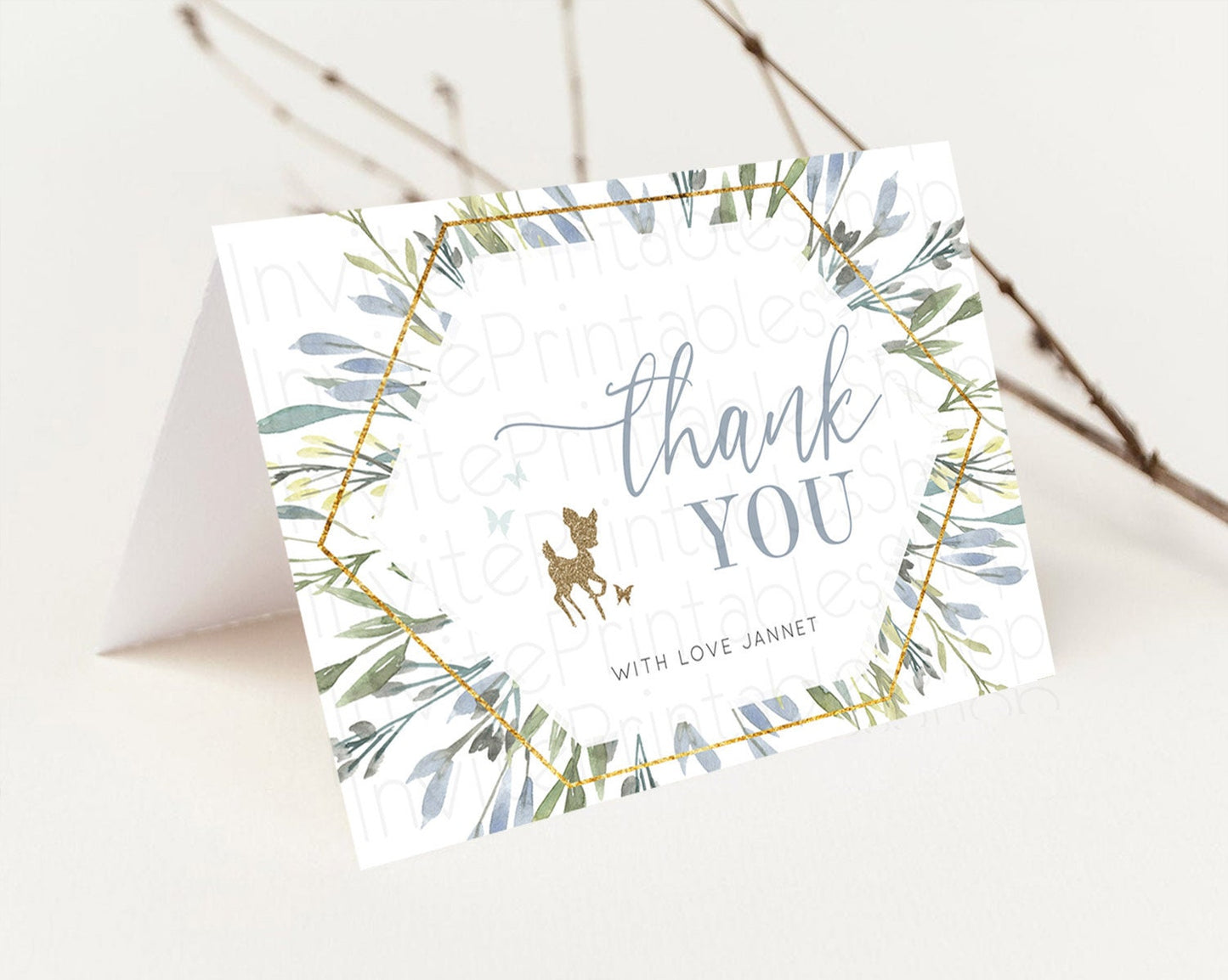 Fawn Thank You Deer Thank You Card Pastel Floral Deer Birthday Thank You Card Enchanted Forest Butterfly Deer Teacher Thank You Card D10534