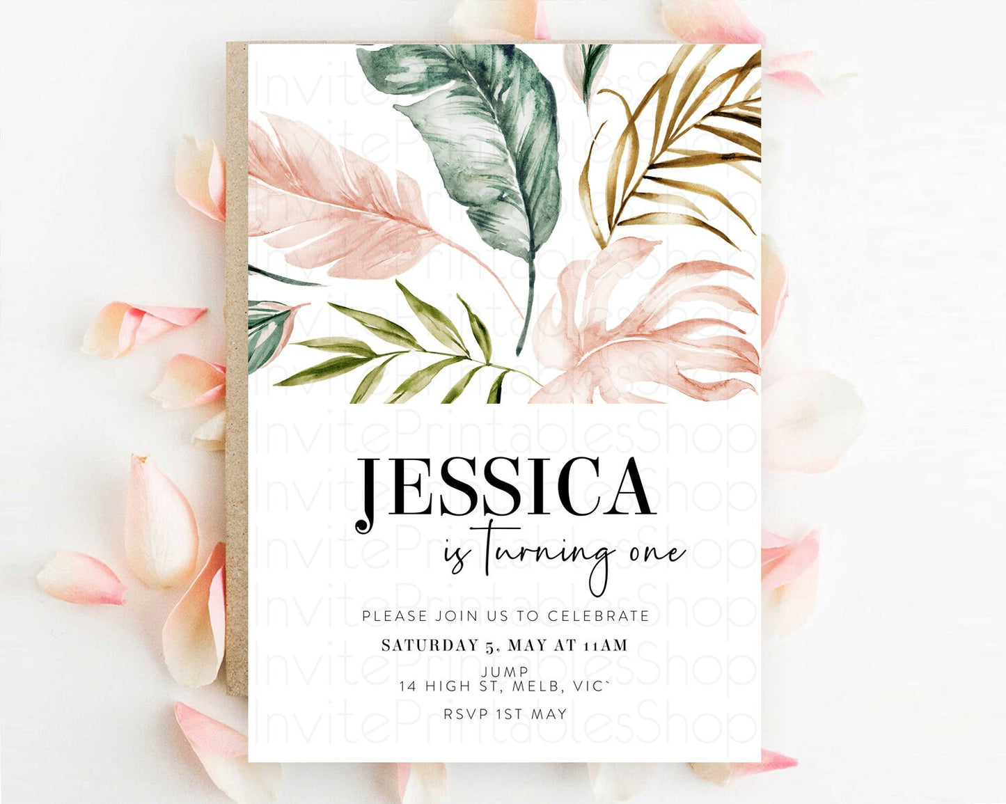 Tropical Invitation Tropical Birthday Invitation Tropical Floral Invitation Palm Leaf Fern Invite Frangipani White Orchid Invitation D11064