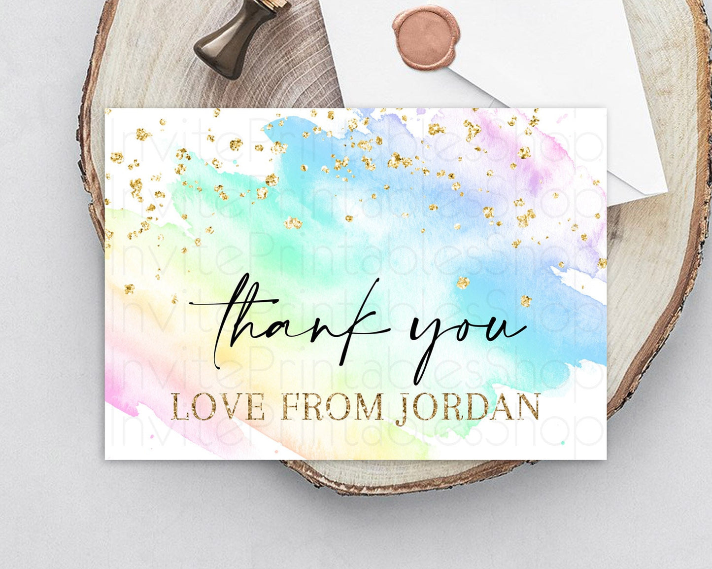 Pastel Thank You Rainbow Thank You Card Colorful Pastel Birthday Thank You Card Confetti Watercolor Pastel Teacher Thank You Cards D10640