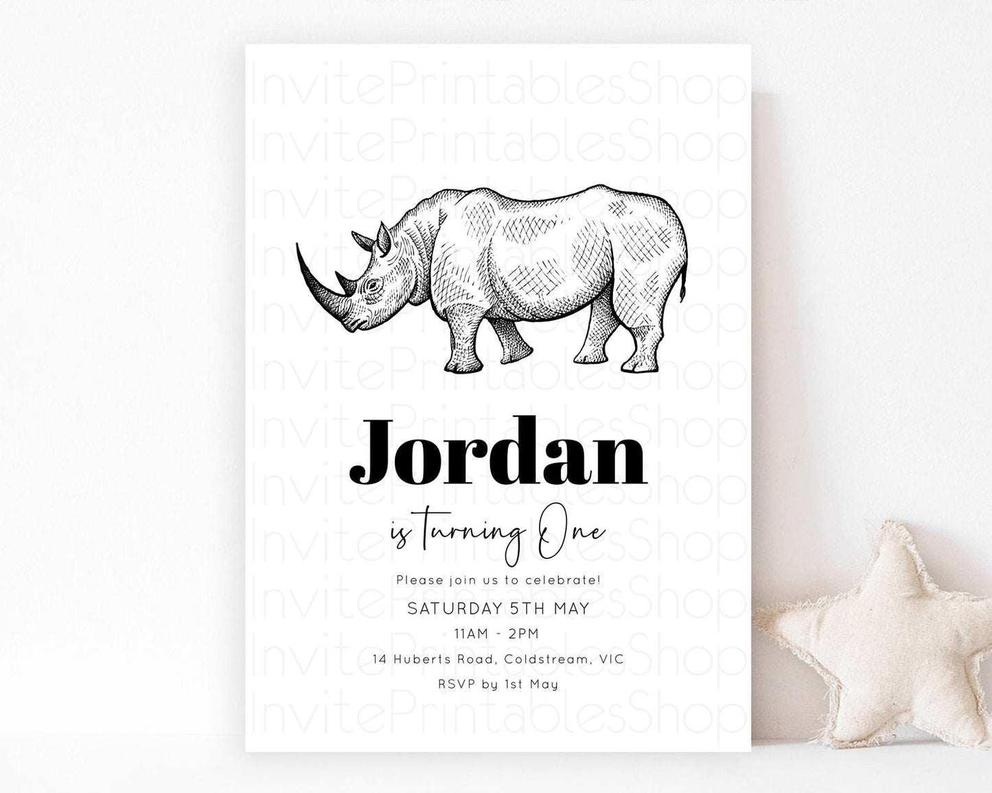 Rhino Birthday Invitation Rhino Invitation Rhino Birthday Rhino Safari Adventure Invite Rhino Palm Leaf Invite Zoo Party D10253