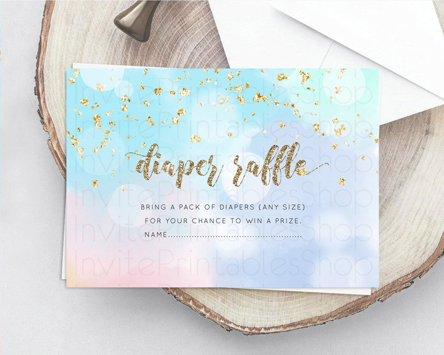 Pastel Diaper Raffle Card Pastel Rainbow Diaper Raffle Insert Colorful Ombre Watercolor Diaper Ticket Confetti Glitter Raffle Game D10367