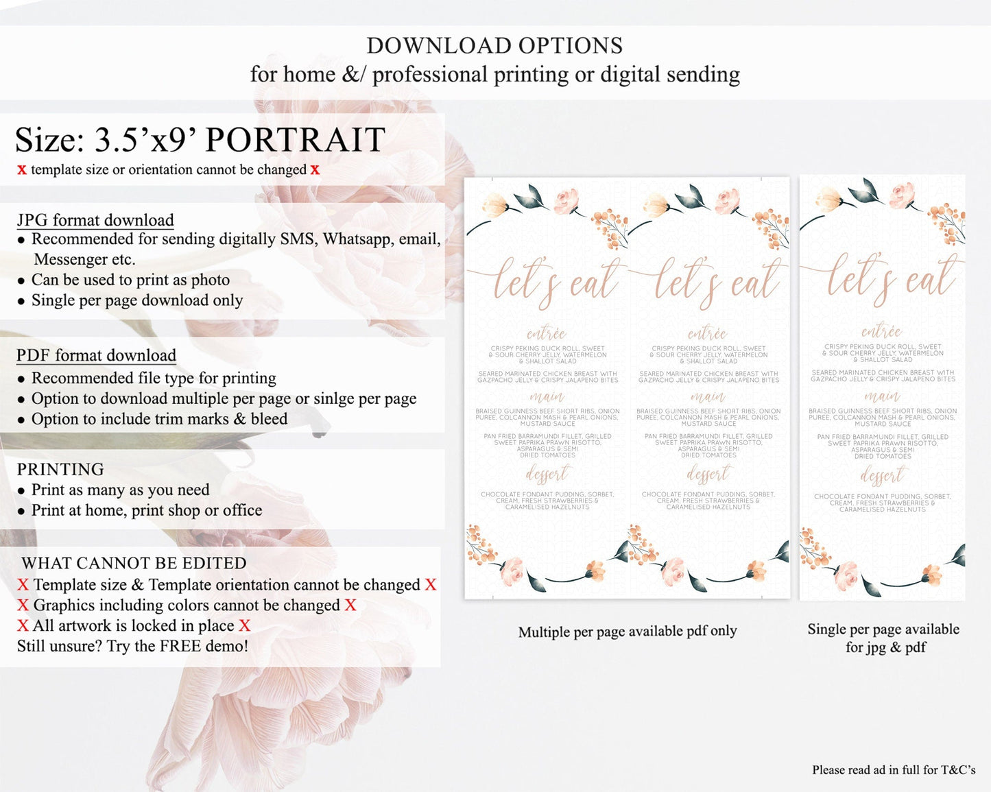 Secret Garden Menu Wildflower Menu Template Pastel Flower Garden Table Decor Boho Floral Dinner Dessert Floral Party Food Menu D10240