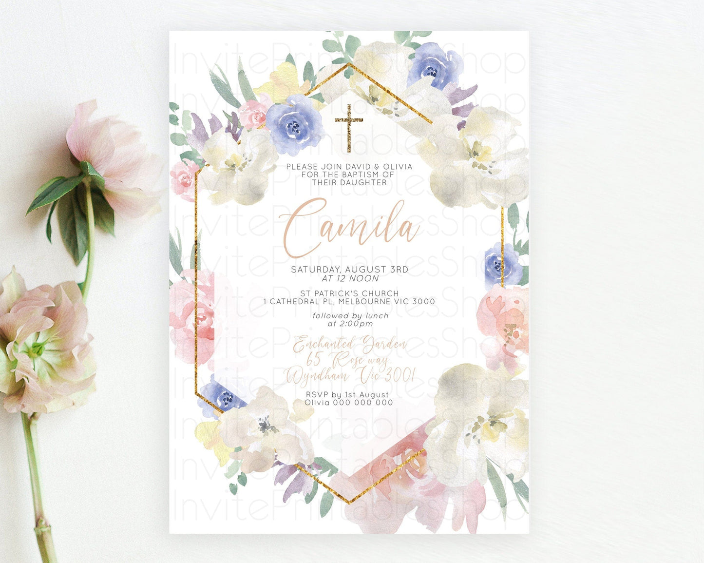 Secret Garden Baptism Invitation Wildflower Baptism Birthday Invite Pastel Flowers Christening Invite Enchanted Garden Boho Floral D10254