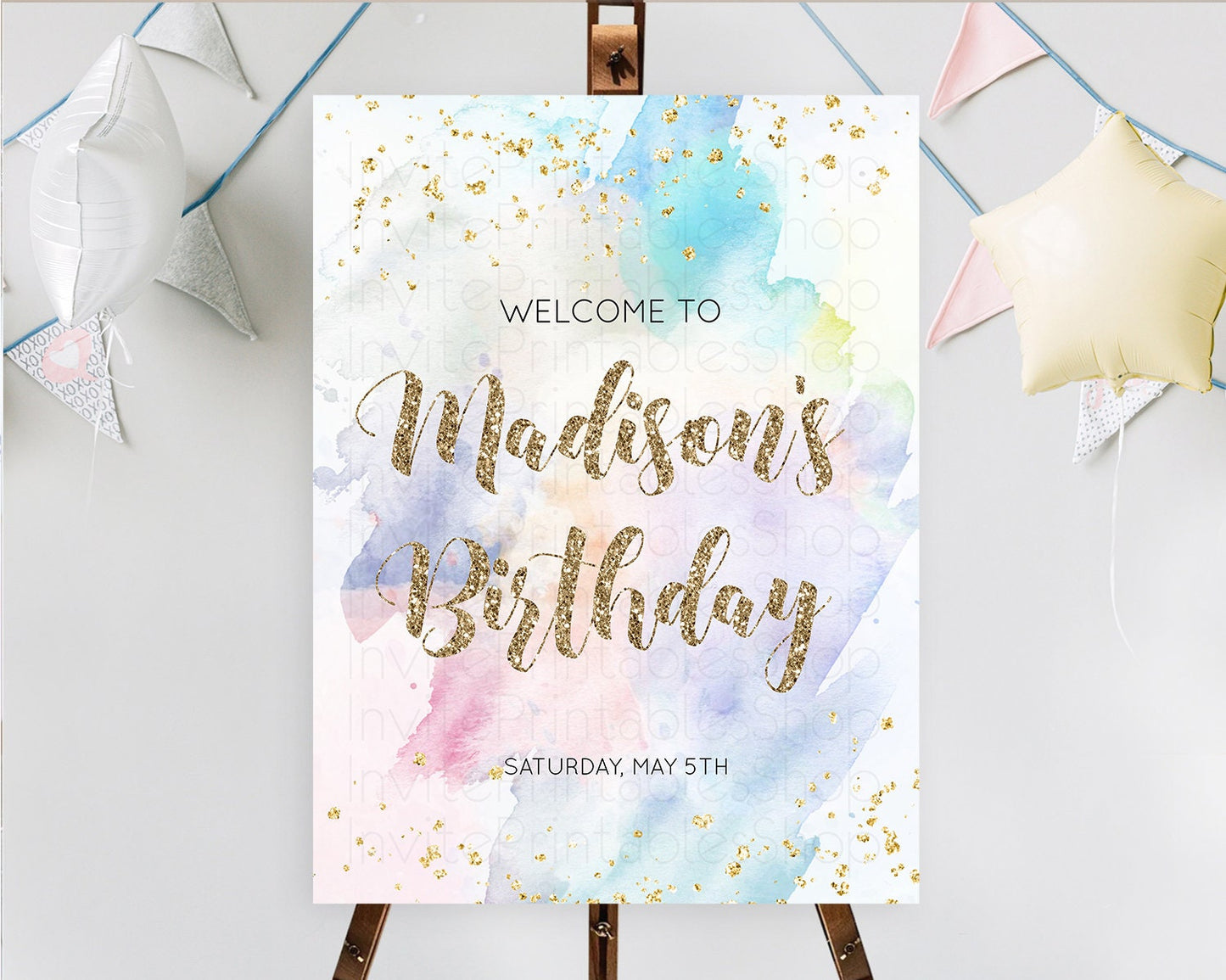 Pastel Welcome Sign Pastel Rainbow Welcome Sign Colorful Rainbow Confetti Watercolor Glitter Pastel First Birthday Welcome Sign D10421