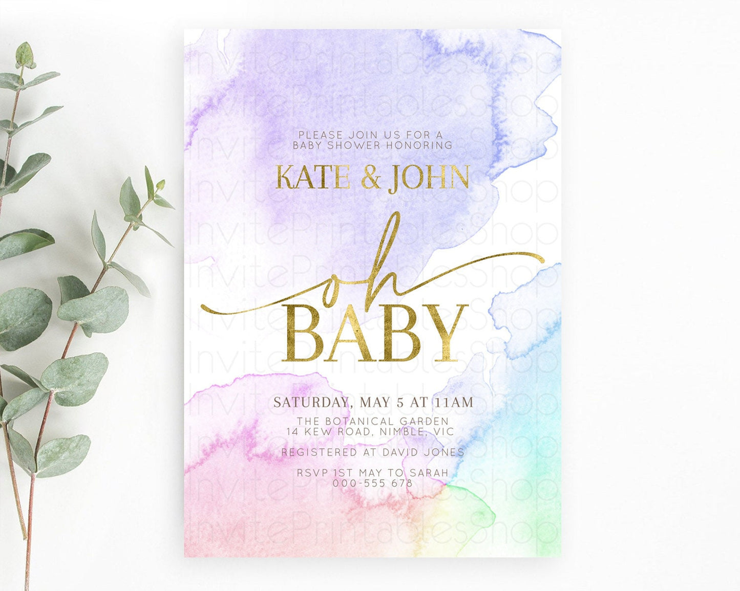 Pastel Baby Shower Invitation Rainbow Baby Shower Invitation Colorful Pastel Watercolor Invitation Gold Glitter Sprinkles Ombre D10215