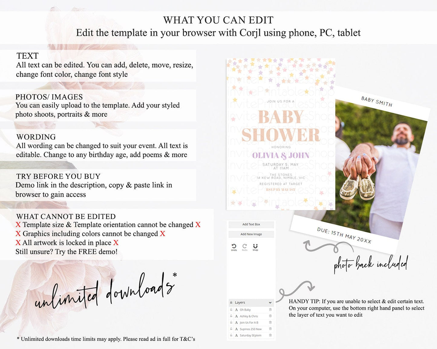 Twinkle Star Baby Shower Invitation, Star Invitation, Soft Pastel Orange and Purple Confetti Stars Twinkle Theme for Gender Reveal D10810