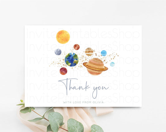 Editable Space Thank you Planets Stars Thank you Folded Cards Pastel Colors