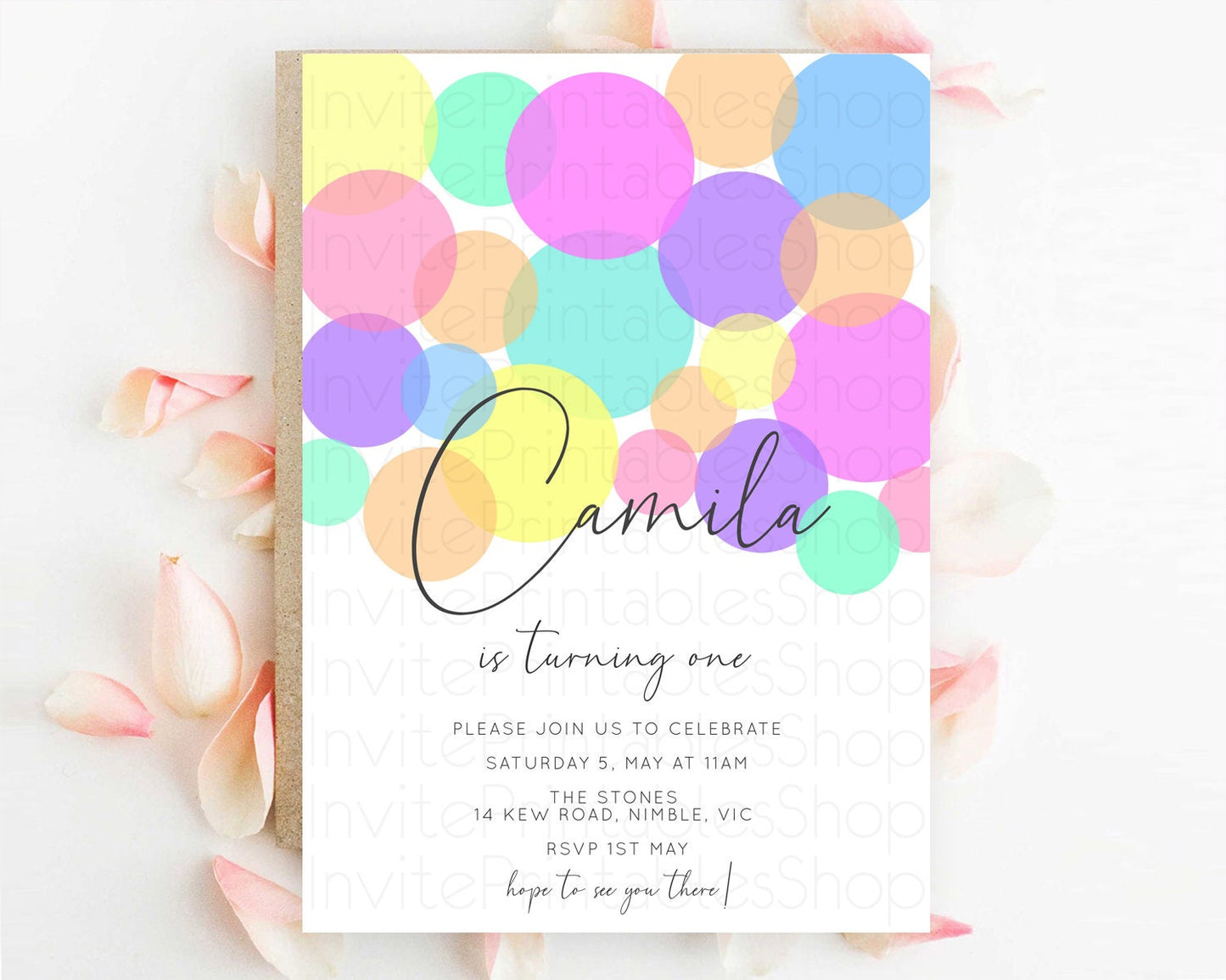 Pastel Birthday Invitation Pastel Confetti Birthday Invitation Bubbles Invitation Colorful Rainbow Confetti 2nd 1st First Birthday D10888