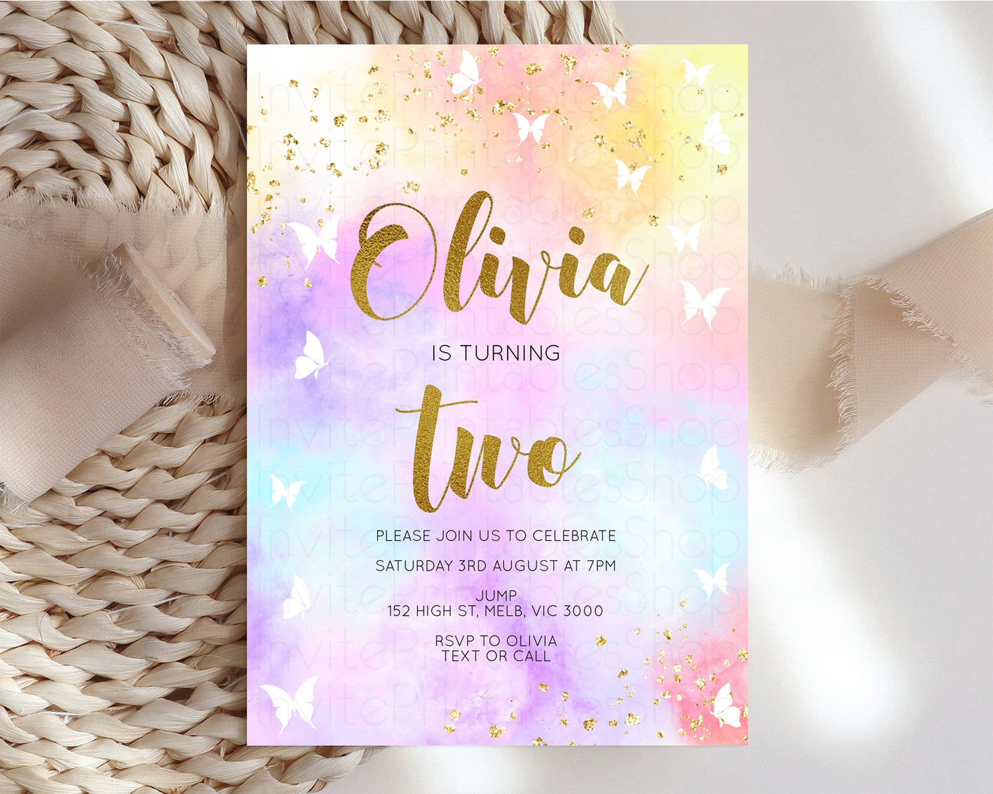 Rainbow Birthday Invitation Pastel Rainbow Birthday Invite Ombre Watercolor Invite Colorful Butterflies Glitter Sprinkles 1st 2nd 3rd 499