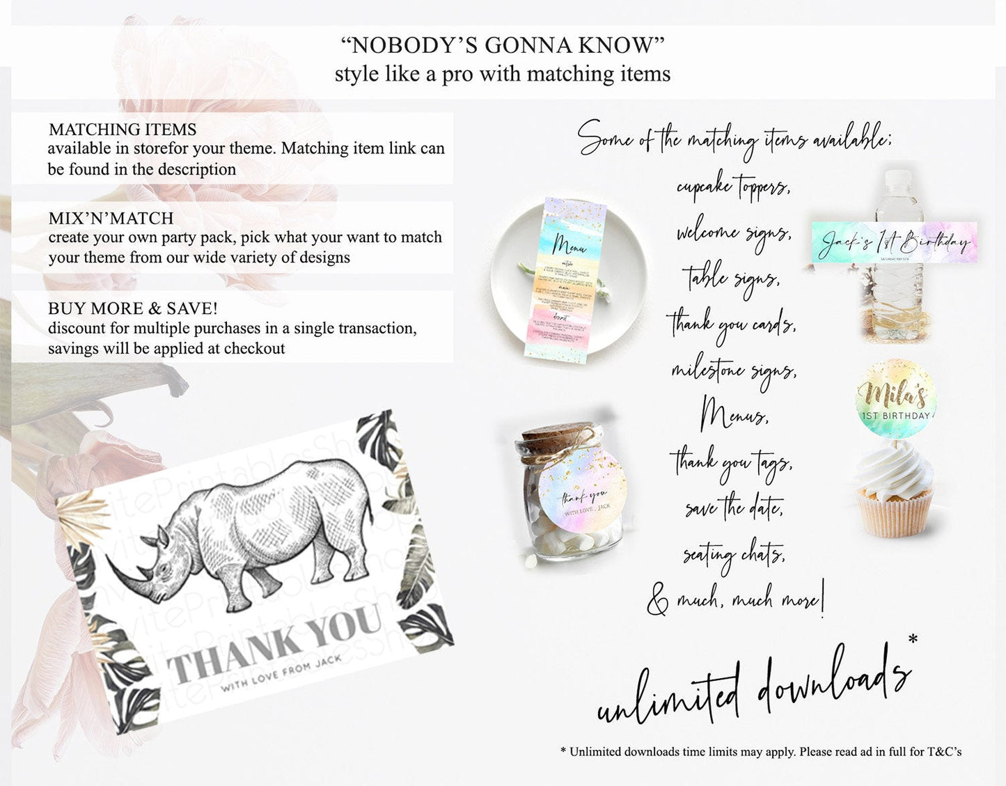 Rhino Thank You Rhino Thank You Card Rhino Birthday Thank You Card Rhino Card Template First Birthday Rhino Teacher Thank You Cards D10826