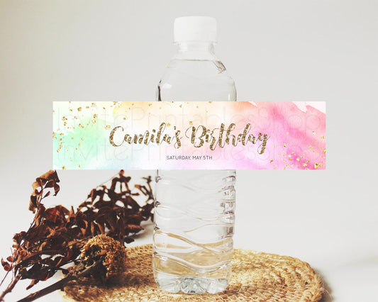 Editable Pastel Water Label Template Pastel Ombre Rainbow Watercolor Colorfu