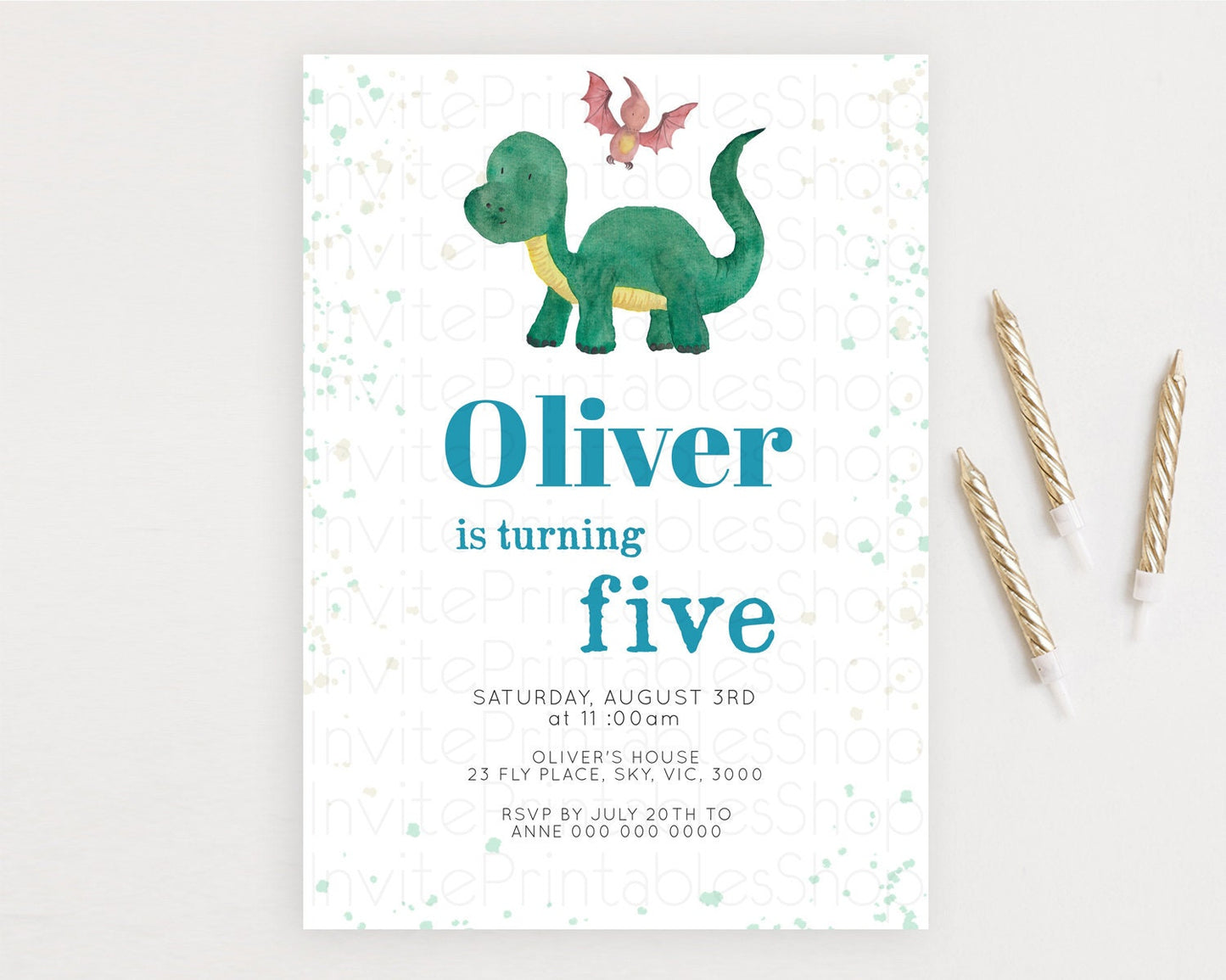 Dinosaur Birthday Invitation Dinosaur Volcano Invitation Watercolor Dinosaur Volcano T-Rex Raptor Jurassic 1st 2nd 3rd Birthday D10153