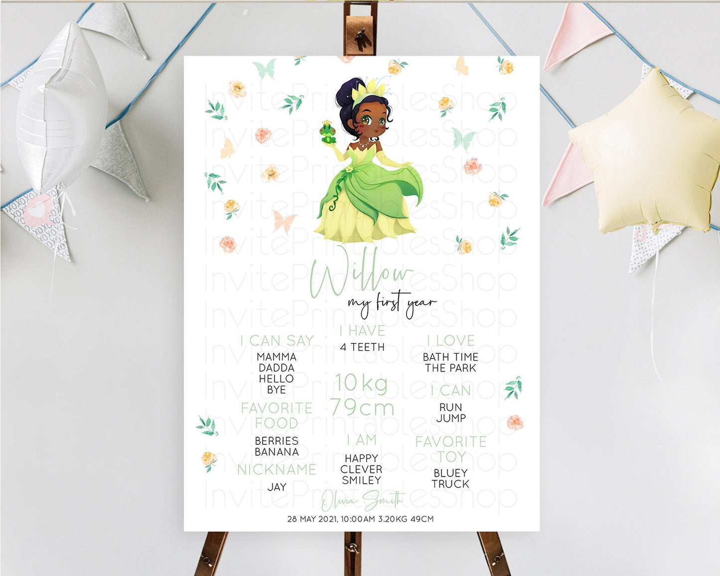 Princess First Birthday Milestone Poster Castle Milestone Board Secret Garden Enchanted Castle Pastel Floral Garden First Birthday D10358