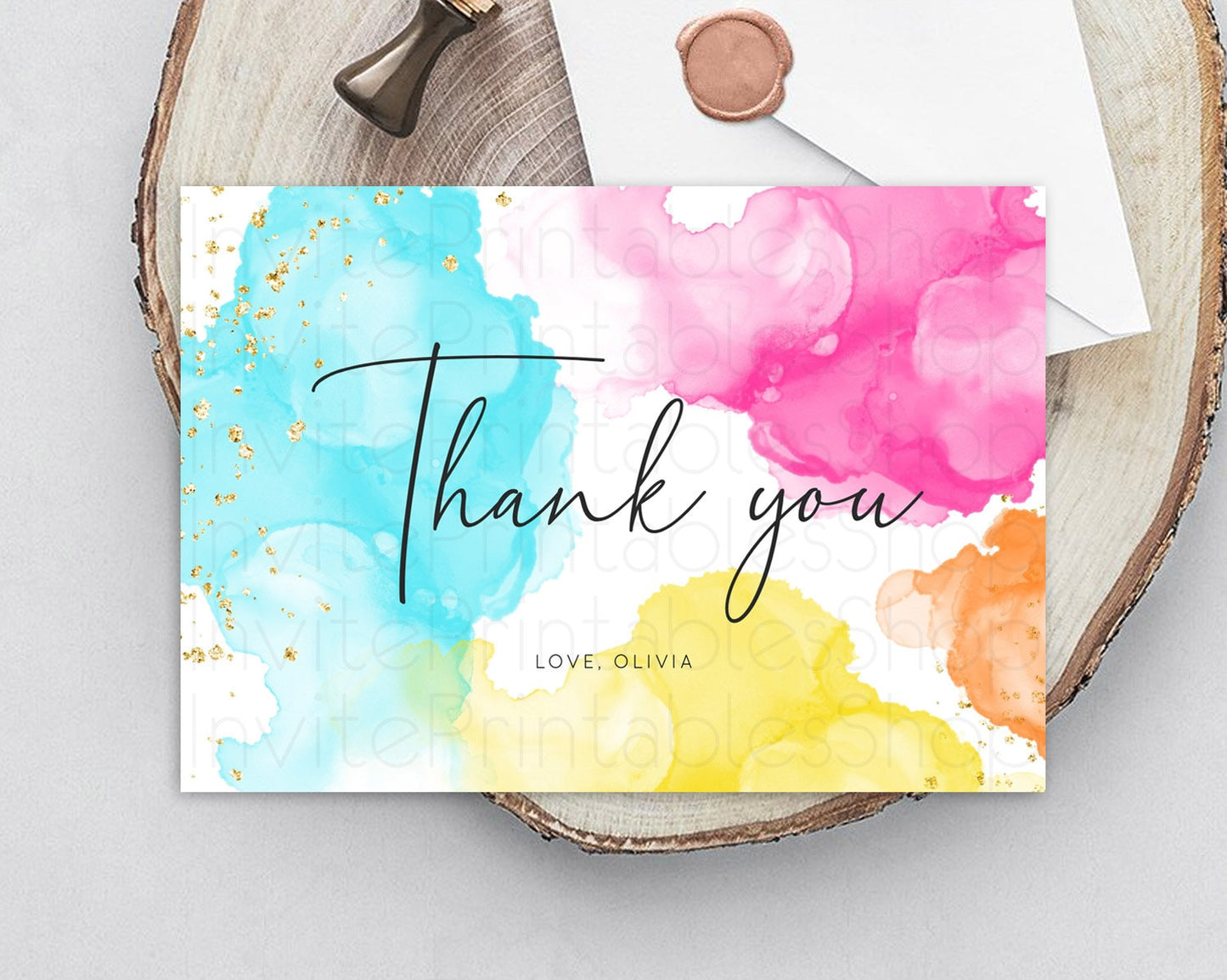 Pastel Thank You Rainbow Thank You Card Colorful Pastel Birthday Thank You Card Confetti Watercolor Pastel Teacher Thank You Cards D10898