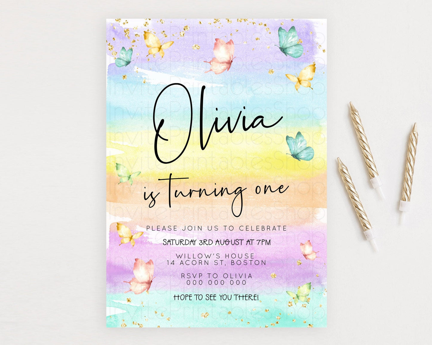 Pastel Butterfly Birthday Invitation Butterfly Birthday Invitation Whimsical Butterfly Enchanted Garden 1st 2nd Birthday Invitation D23174