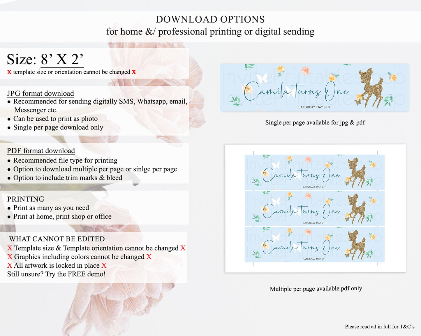 Fawn Deer Water Label Template Pastel Floral Deer Enchanted Forest Butterfly Party Decor Birthday Baptism Baby Shower Bridal Shower D10902