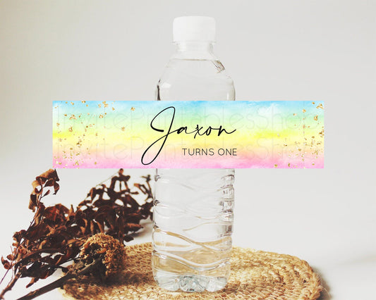 Editable Pastel Water Label Template Pastel Ombre Rainbow Watercolor Colorfu