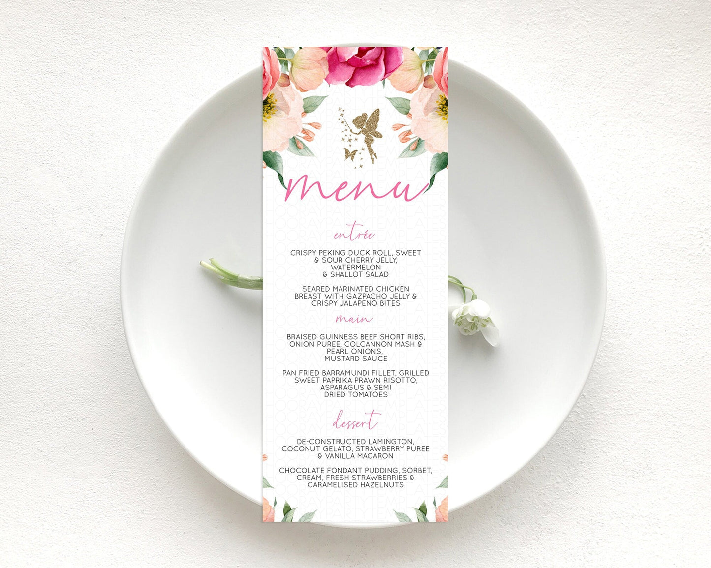 Fairy Menu Fairy Menu Template Enchanted Garden Pastel Floral Butterfly Table Decor Fairy Secret Garden Dinner Dessert Food Menu D10883