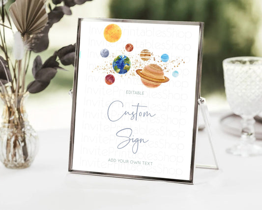 Editable Space Table Sign Decor Galaxy Space Adventure Party First Trip Arou