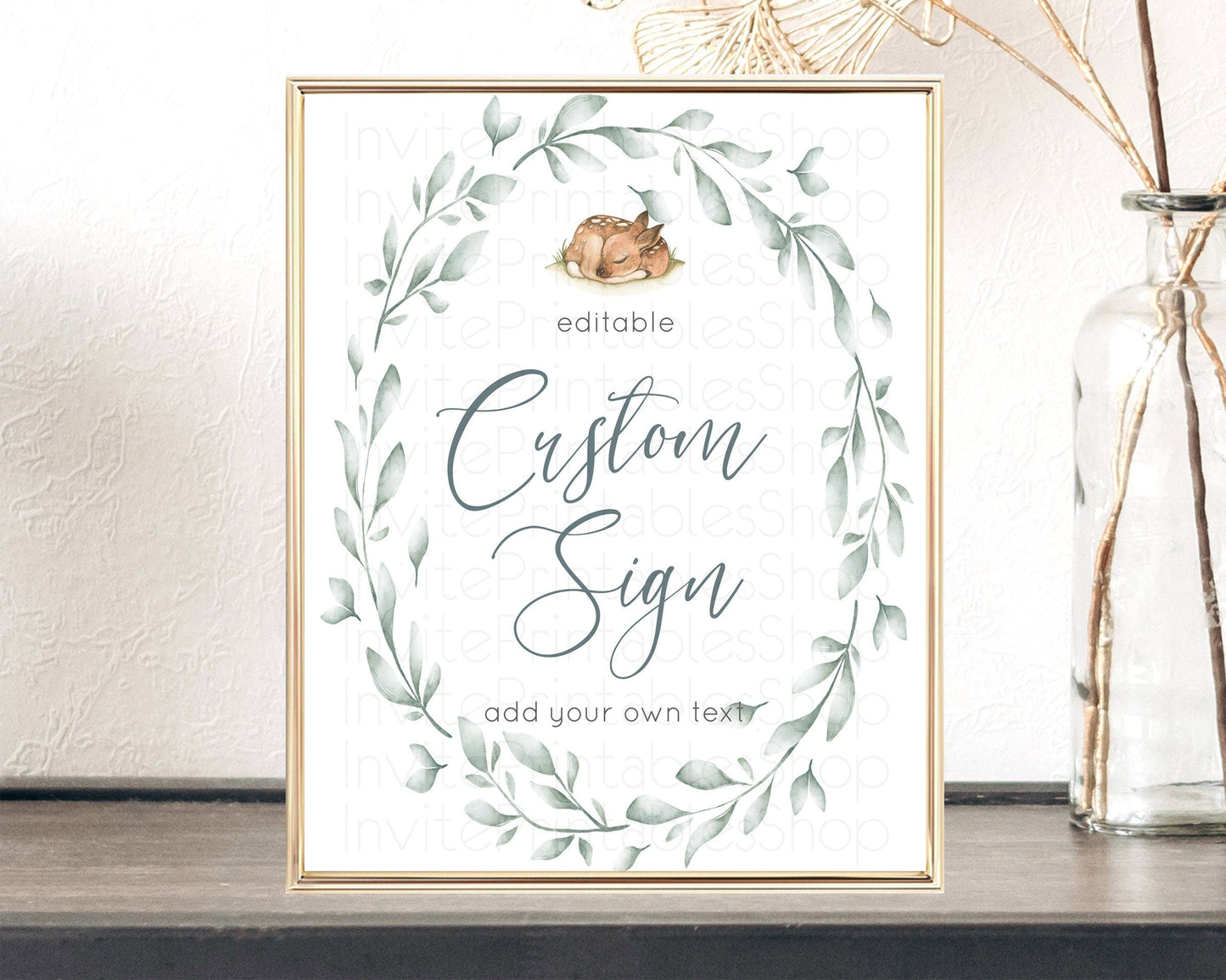 Fawn Deer Sign Pastel Floral Deer Table Sign Decor Enchanted Forest Butterfly Party 1st Birthday Baptism Baby Shower Bridal Shower D10935