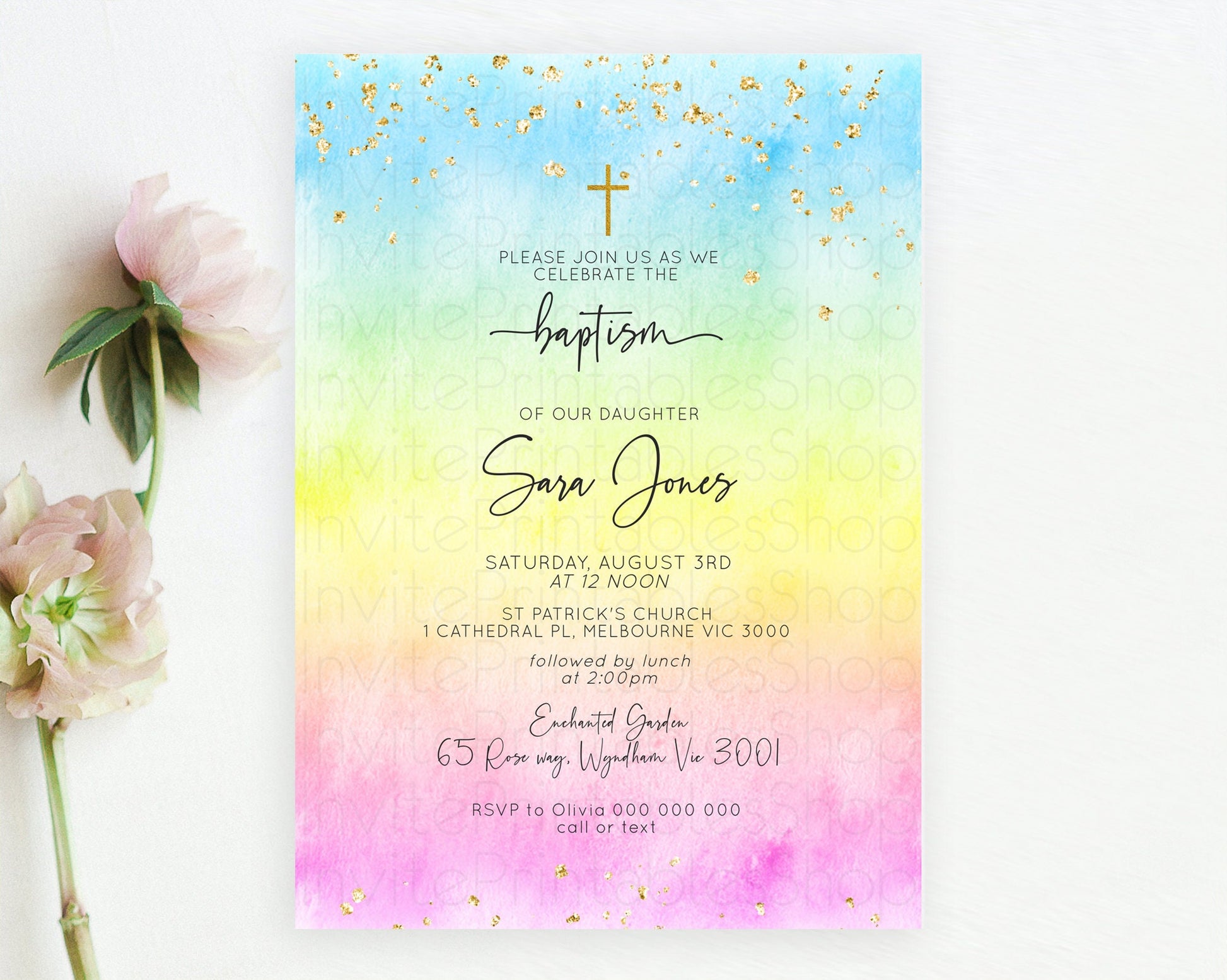 Editable Pastel Baptism Invitation Pastel Colors Watercolor Baptism 1st Birt