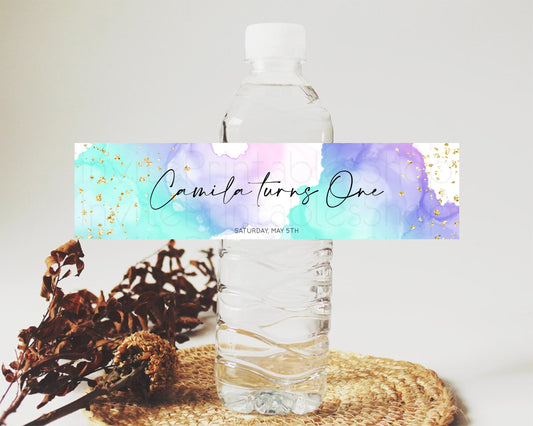 Editable Pastel Water Label Template Pastel Ombre Rainbow Watercolor Colorfu