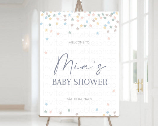 Star Baby Shower Welcome Board Pastel Stars Welcome Sign Shooting Star Rainbow Colorful Confetti Twinkle Little Star Welcome Sign D10795