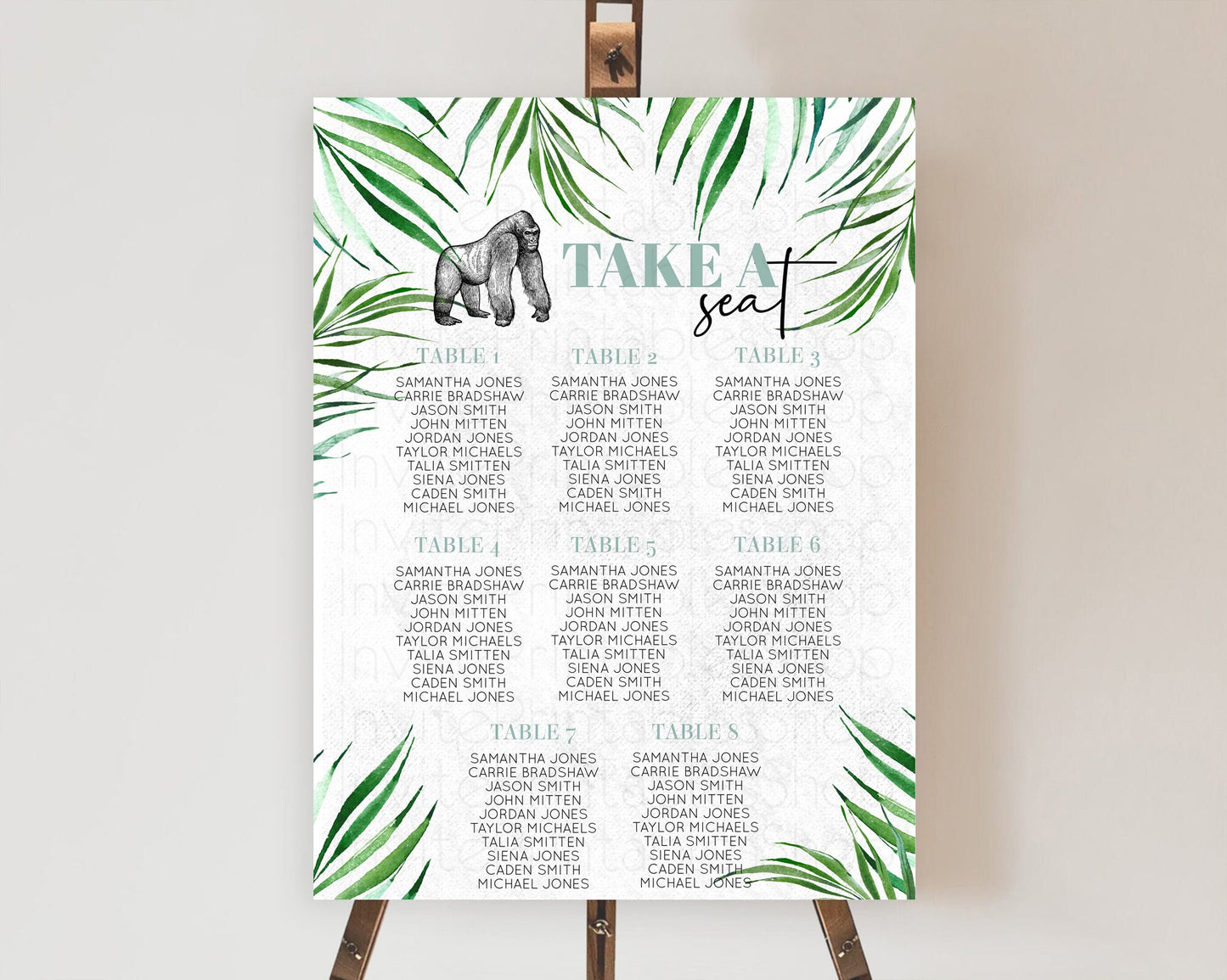 Gorilla Seating Chart Jungle Gorilla Seating Sign Gorilla Party Décor Gorilla Jungle Adventure Zoo Green Palm Leaf Fern Take A Seat D10846